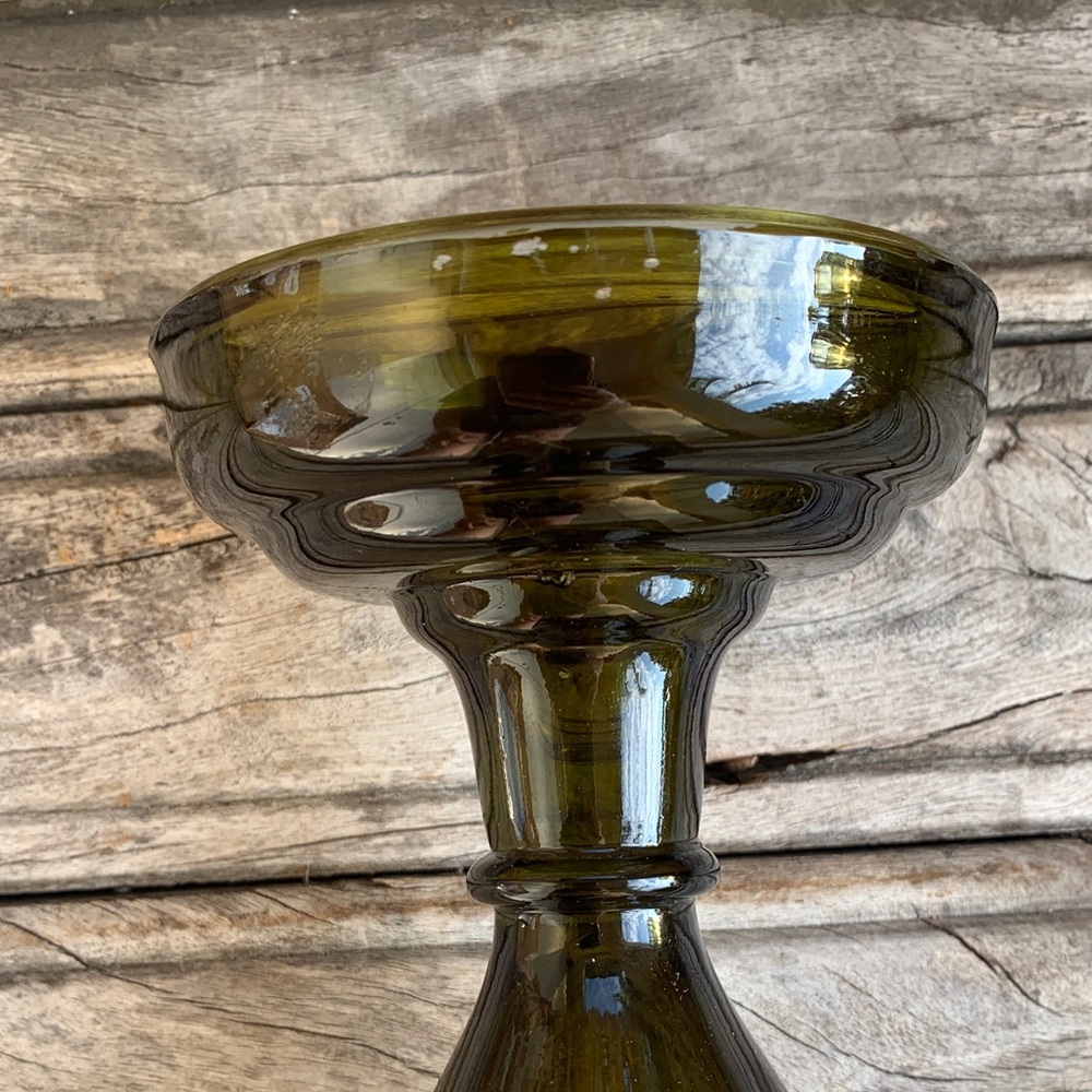 Vintage Smoky Green Glass Pedestal Candle Holder - Picture 8 of 11